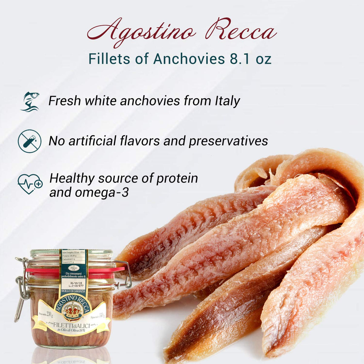 Agostino Recca Anchovies Fillets in Olive Oil — Wild Caught from Italy | 8.1 oz