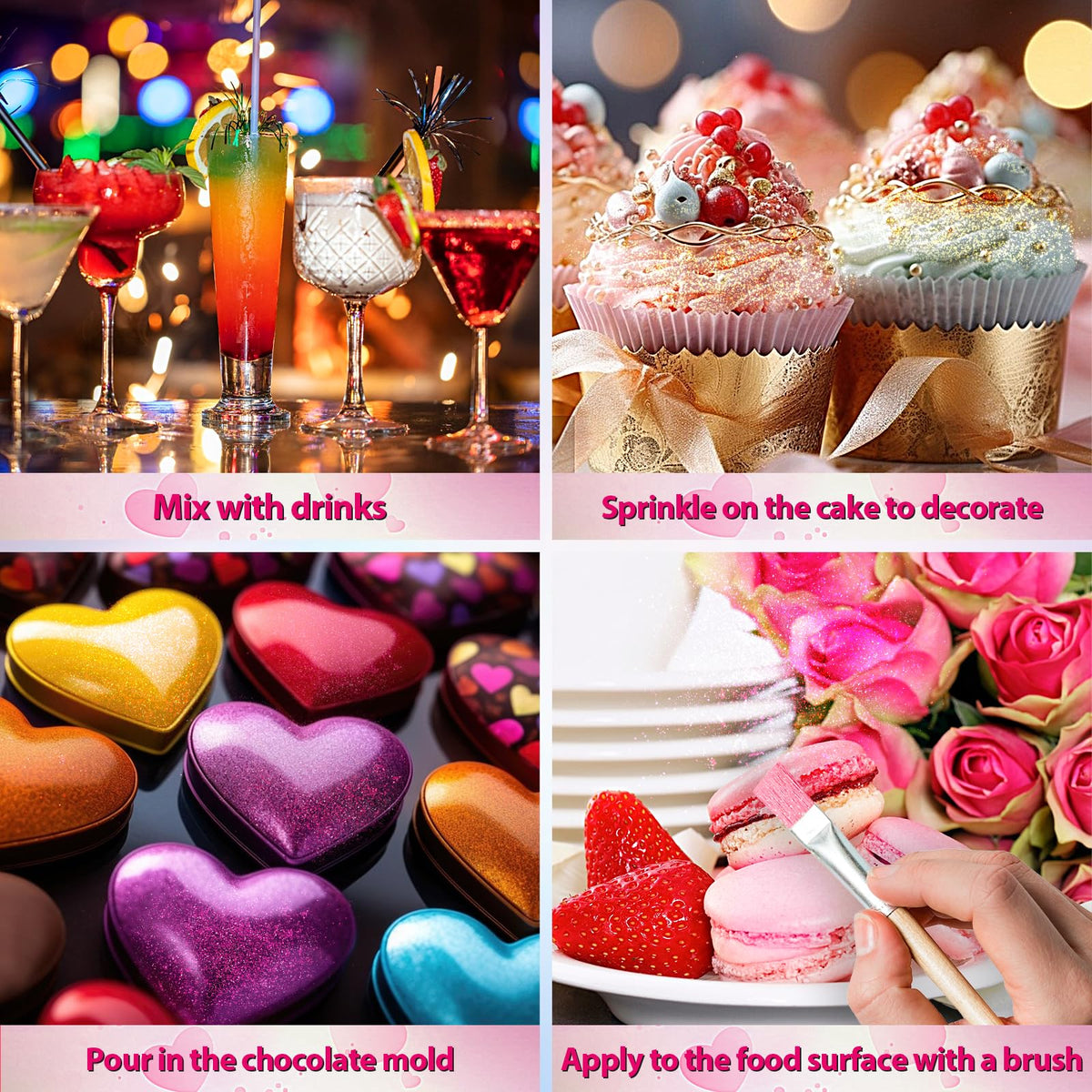Aheroi Edible Glitter – 30 Colors Luster Dust for Drinks, Cakes & Chocolates (4g/0.14oz)