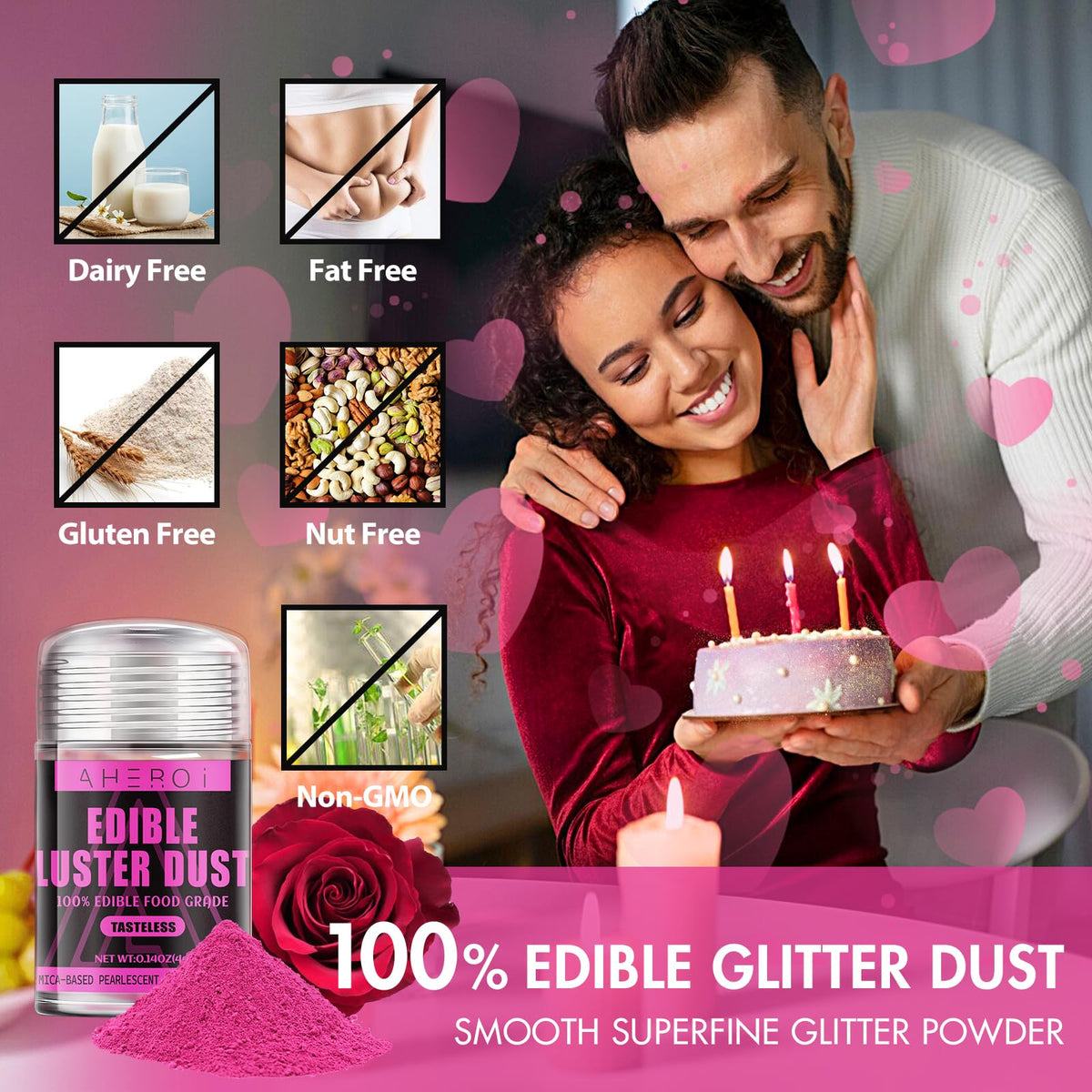 Aheroi Edible Glitter – 30 Colors Luster Dust for Drinks, Cakes & Chocolates (4g/0.14oz)
