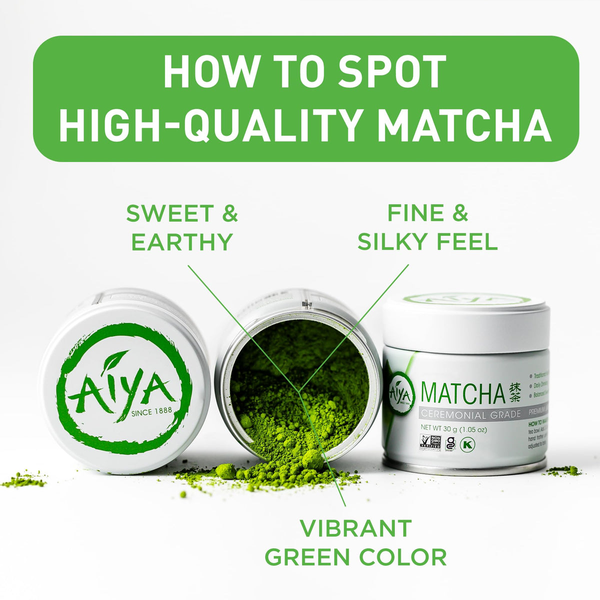 AIYA SINCE 1888 Ceremonial Grade Matcha Powder - First Harvest, 30g Tin | Vegan-Friendly, Sugar-Free, Gluten-Free