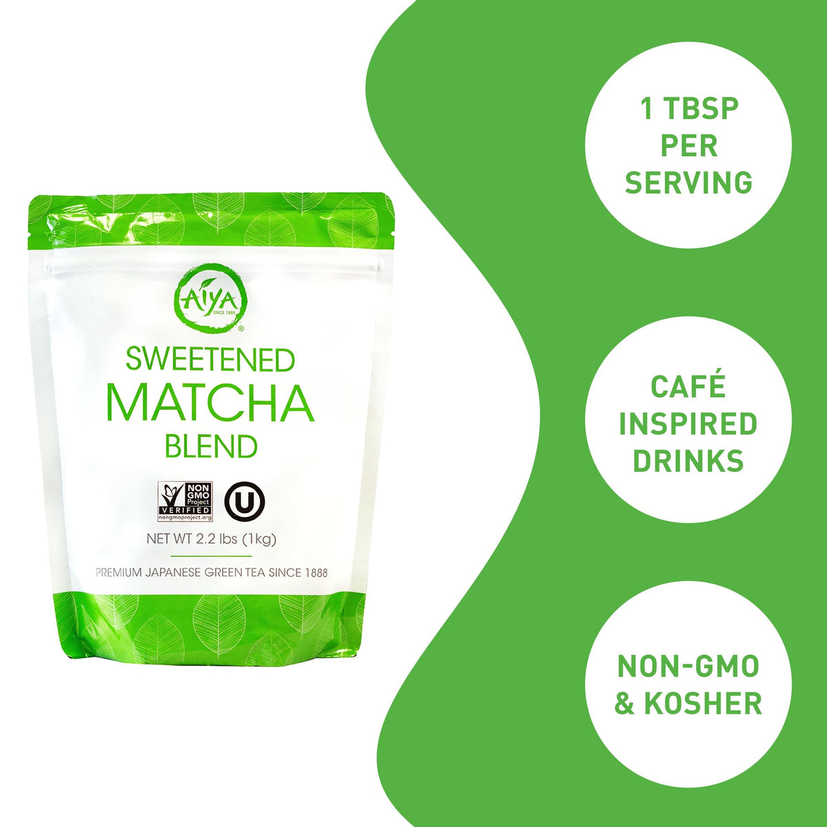 AIYA Sweetened Matcha Blend Powder 1kg – Antioxidant-Rich Japanese Green Tea for Lattes, Smoothies & More