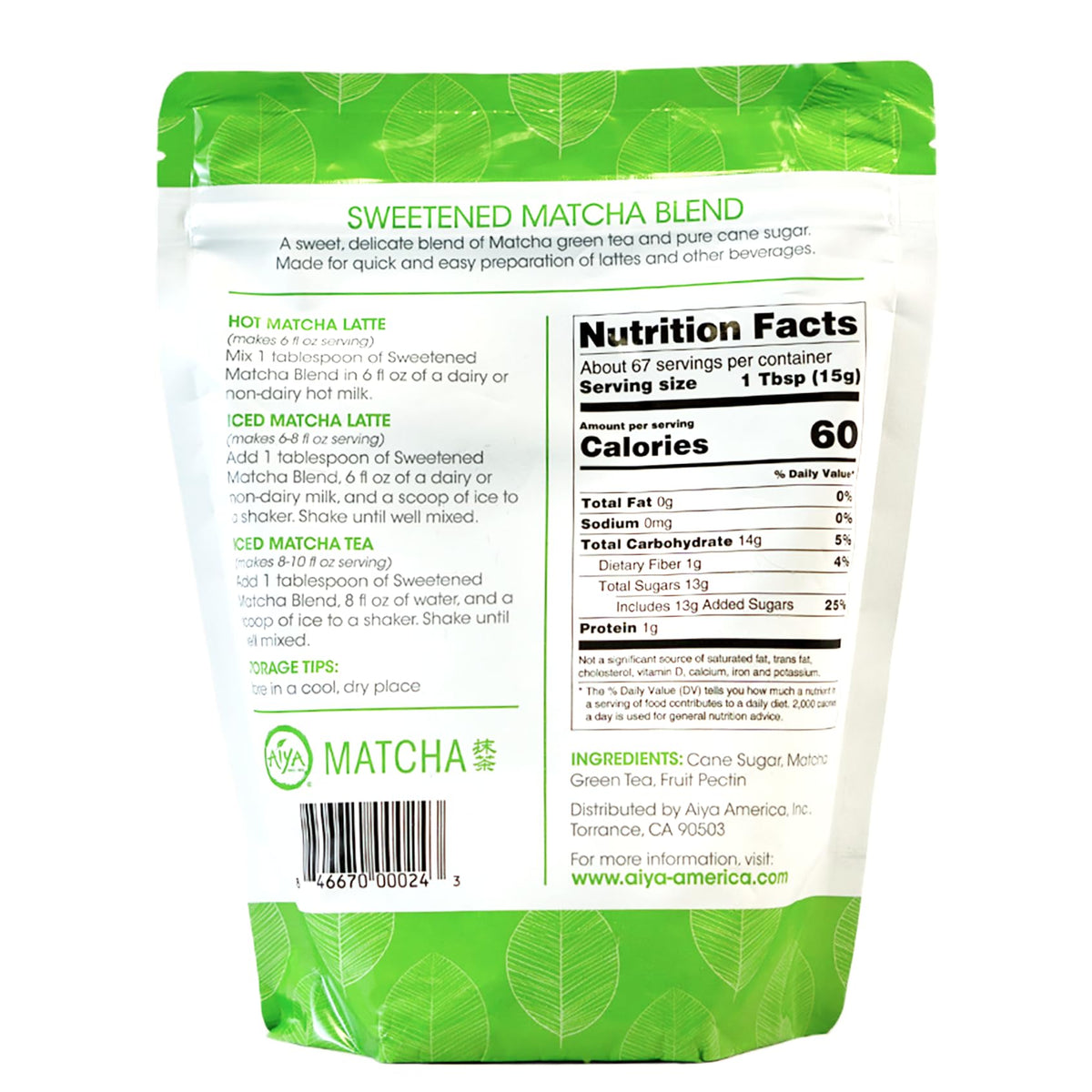 AIYA Sweetened Matcha Blend Powder 1kg – Antioxidant-Rich Japanese Green Tea for Lattes, Smoothies & More