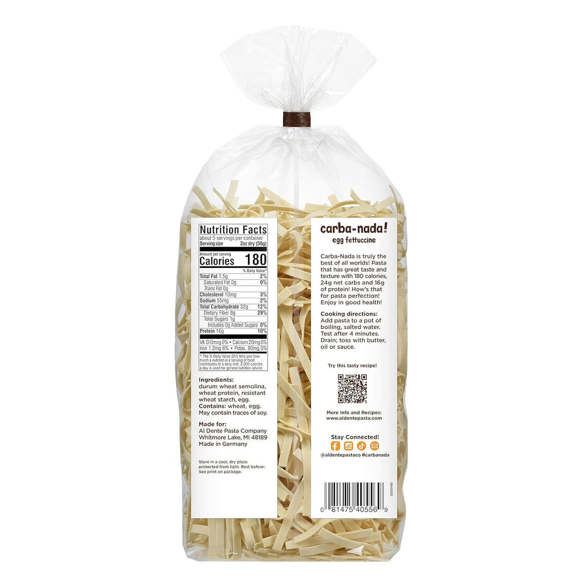 Al Dente Carba-Nada Egg Fettuccine – Low Carb, High Protein Pasta for Keto & Point-Based Diets | Pack of 6