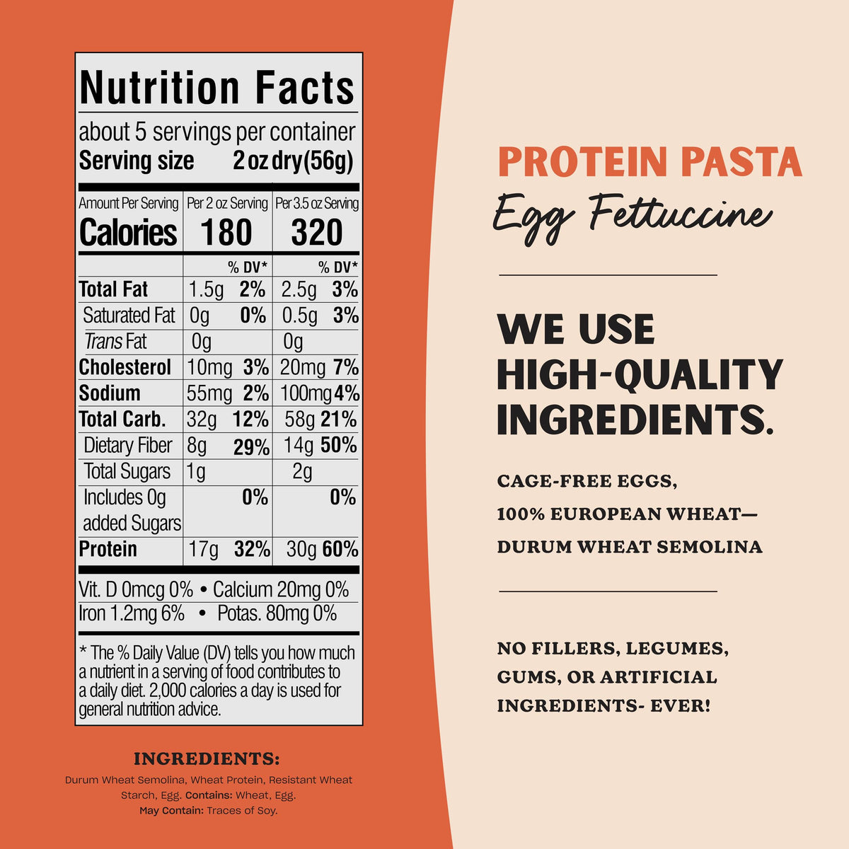 AL DENTE Protein Pasta Egg Fettuccine – 30g Protein per 3.5oz Serving, Lower Carb, High Fiber | 4 x 10oz Bags