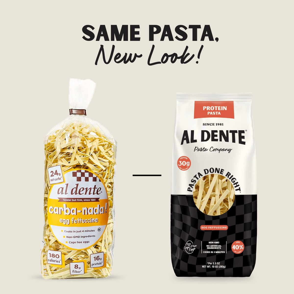 AL DENTE Protein Pasta Egg Fettuccine – 30g Protein per 3.5oz Serving, Lower Carb, High Fiber | 4 x 10oz Bags