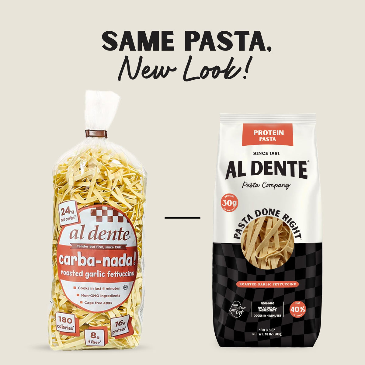 AL DENTE Protein Pasta Egg & Roasted Garlic Fettuccine – 30g Protein, 3.5 oz Serving, Lower Carb, Cage-Free Eggs & Semolina (Pack of 2, 10 oz Bags)