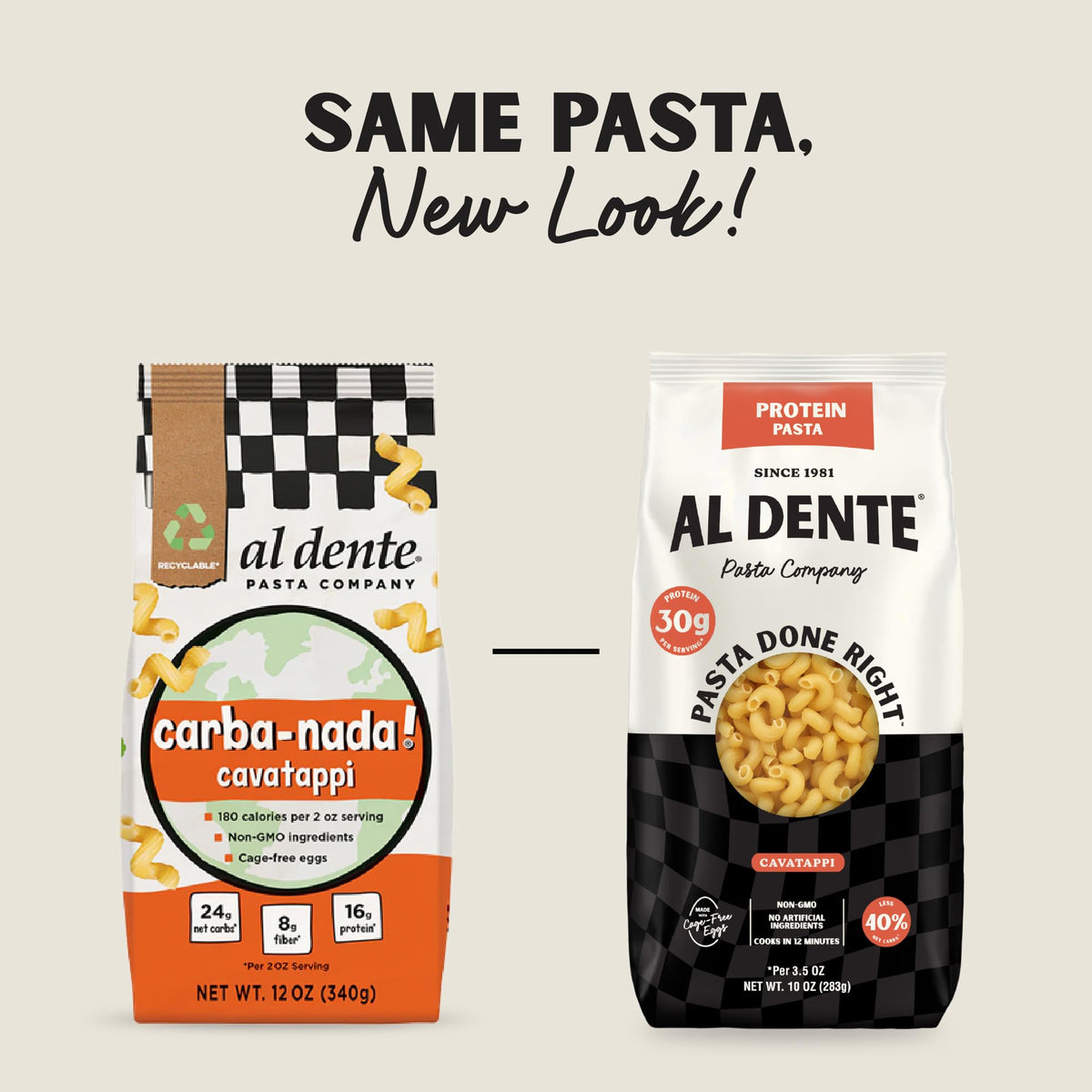 Al Dente Protein Pasta Cavatappi & Rigatoni – 30g Protein per 3.5oz Serving, Lower Carb, High Fiber – 4x10oz Bags