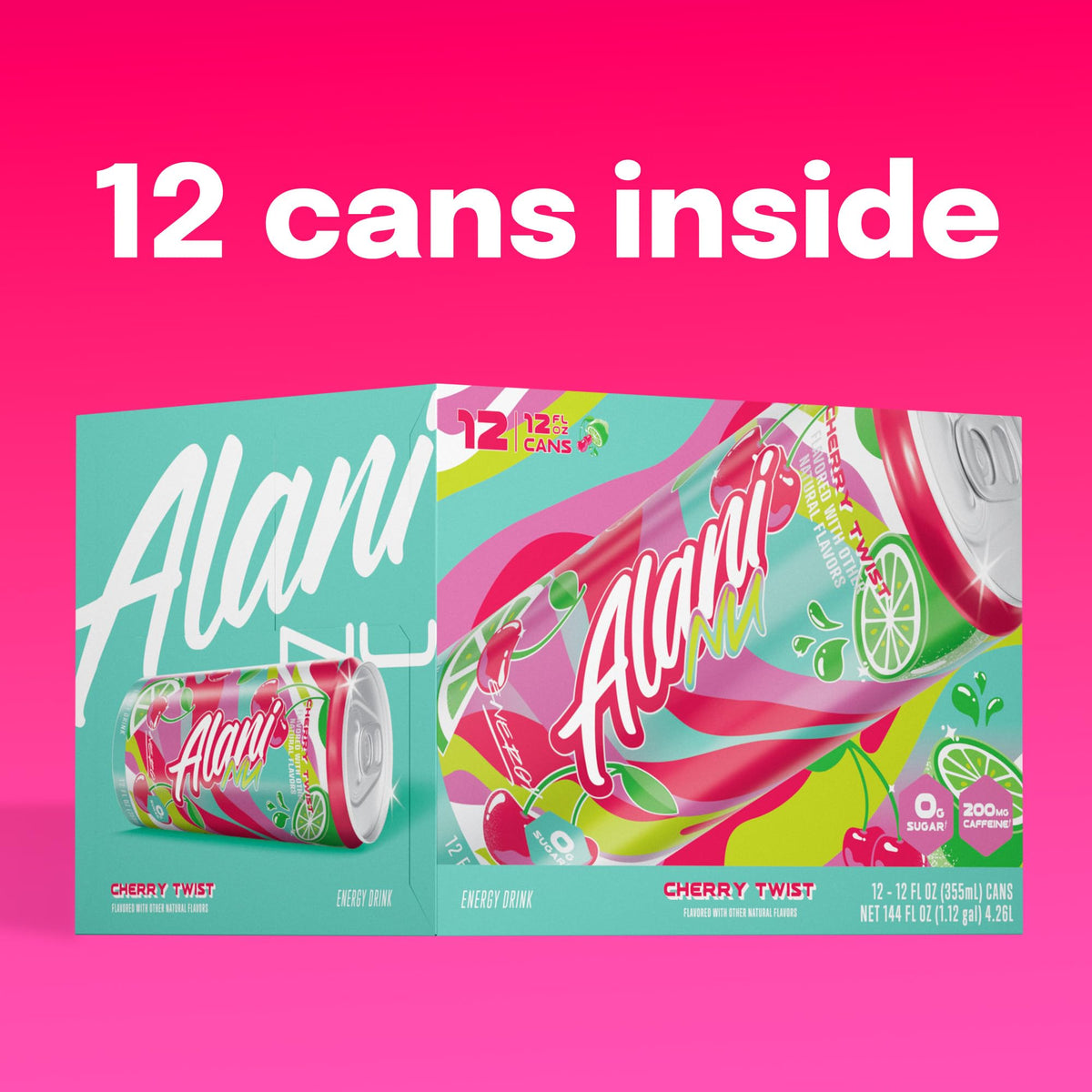 Alani Nu Cherry Twist Sugar Free Energy Drink — 12 Pack, 200mg Caffeine, 15 Calories