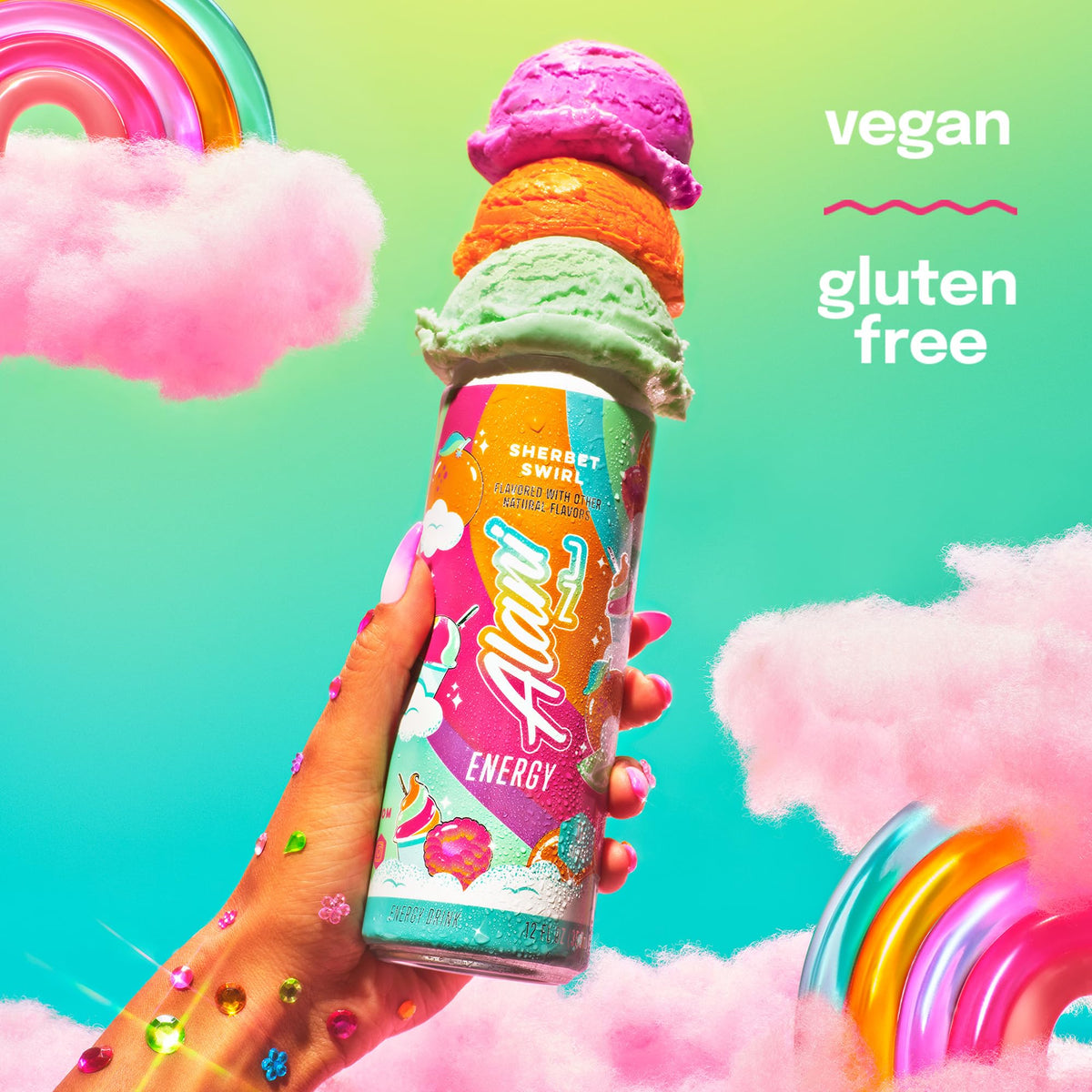 Alani Nu Sherbet Swirl Sugar Free Energy Drink – 12 Pack, 200mg Caffeine, 10 Calories
