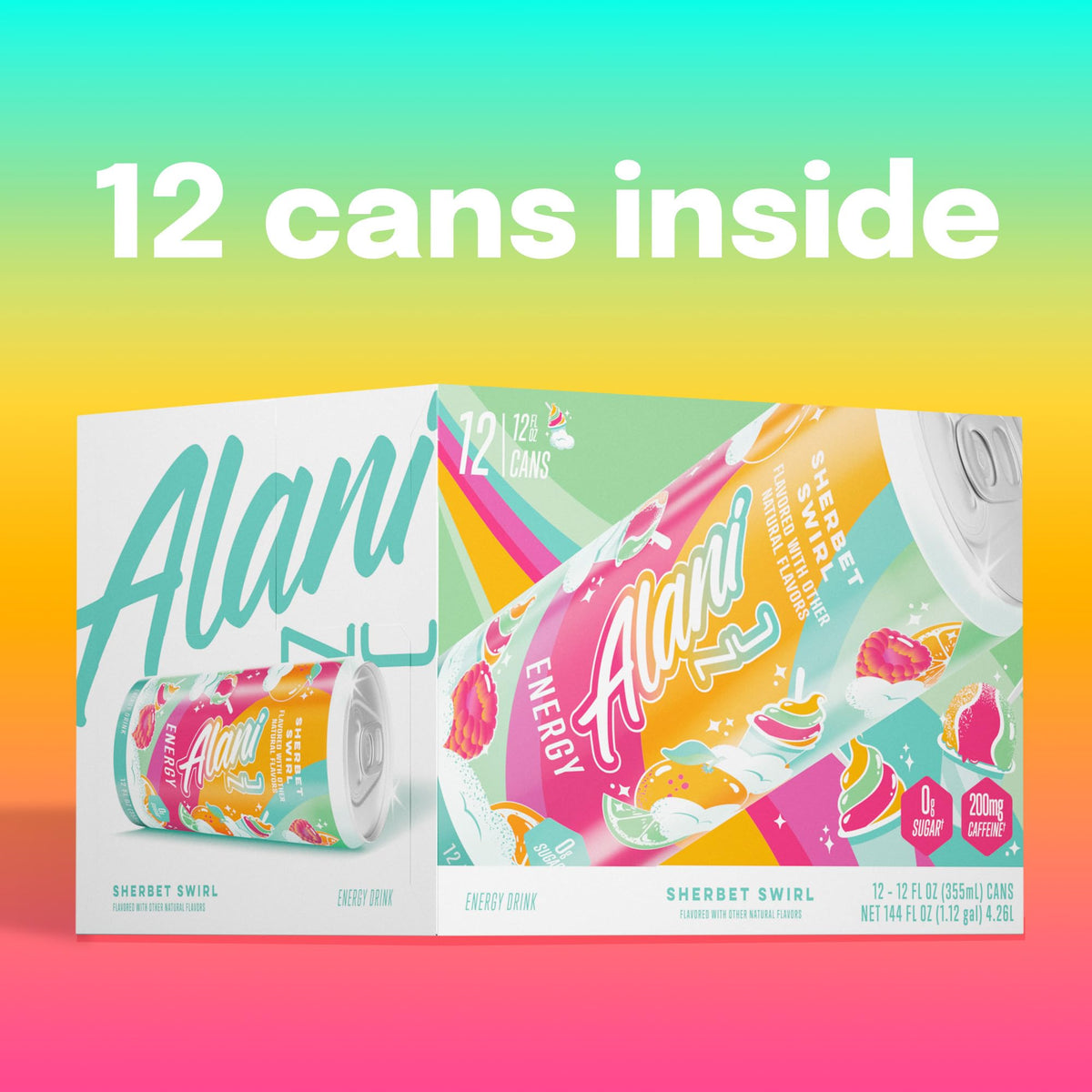 Alani Nu Sherbet Swirl Sugar Free Energy Drink – 12 Pack, 200mg Caffeine, 10 Calories