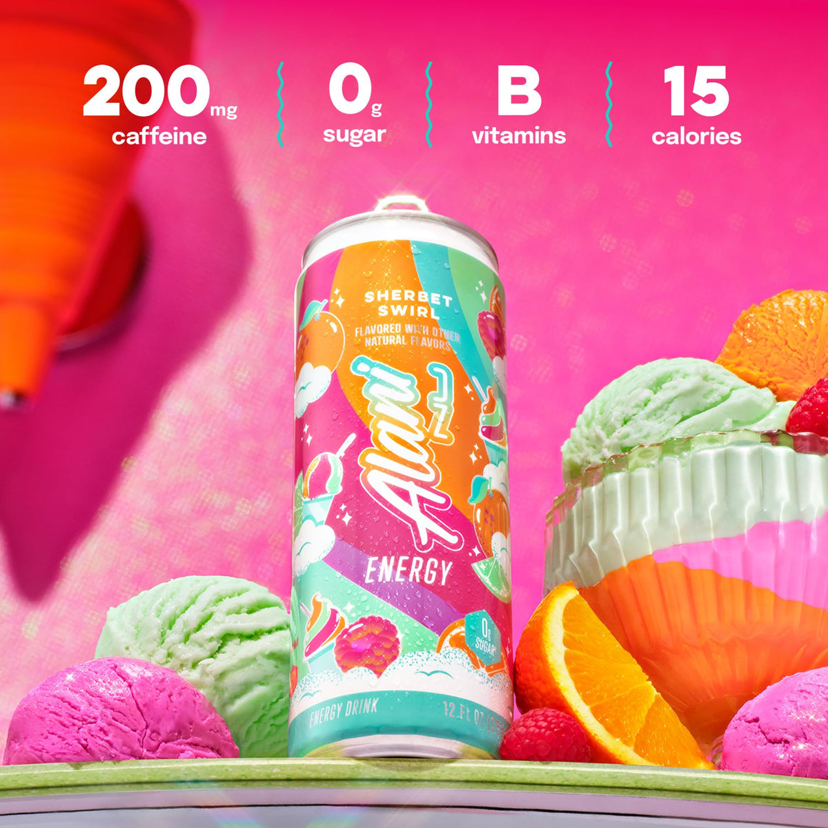 Alani Nu Sherbet Swirl Sugar Free Energy Drink – 12 Pack, 200mg Caffeine, 10 Calories