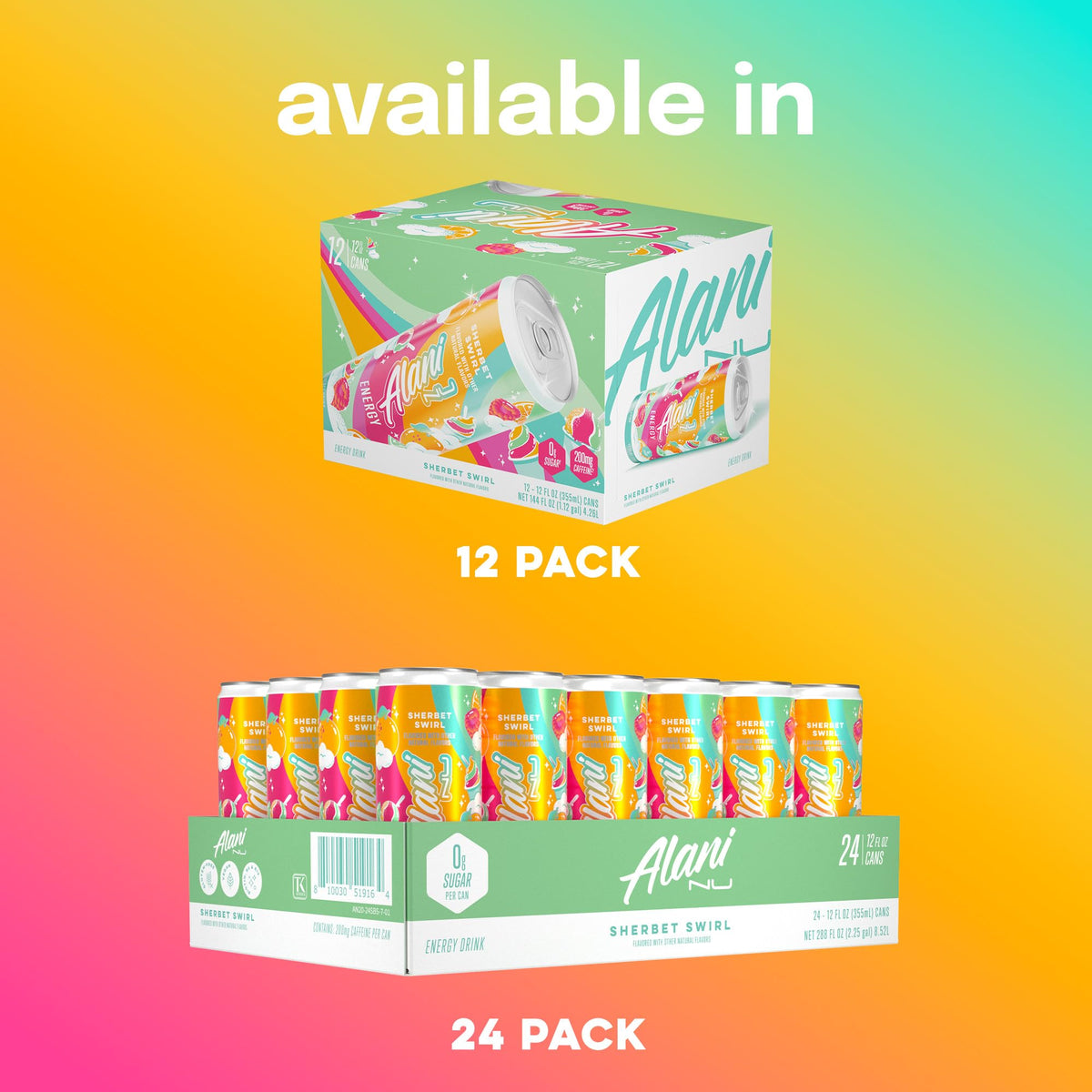 Alani Nu Sherbet Swirl Sugar Free Energy Drink – 12 Pack, 200mg Caffeine, 10 Calories