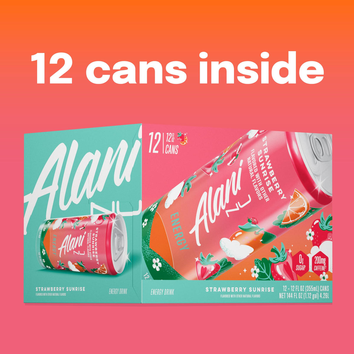 Alani Nu Strawberry Sunrise Sugar Free Energy Drink – 200 mg Caffeine, 12 Pack
