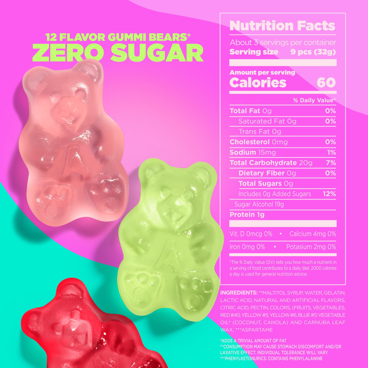 Albanese Sugar Free 12 Flavor Gummi Bears | 3.5 oz Bag, Pack of 12
