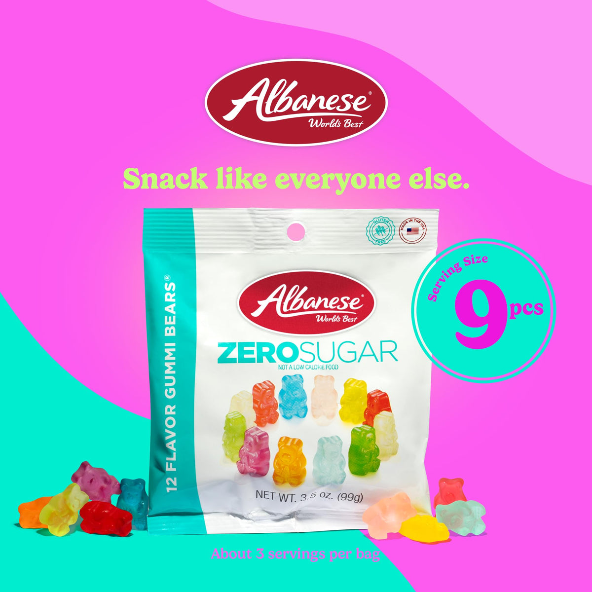 Albanese Sugar Free 12 Flavor Gummi Bears | 3.5 oz Bag, Pack of 12