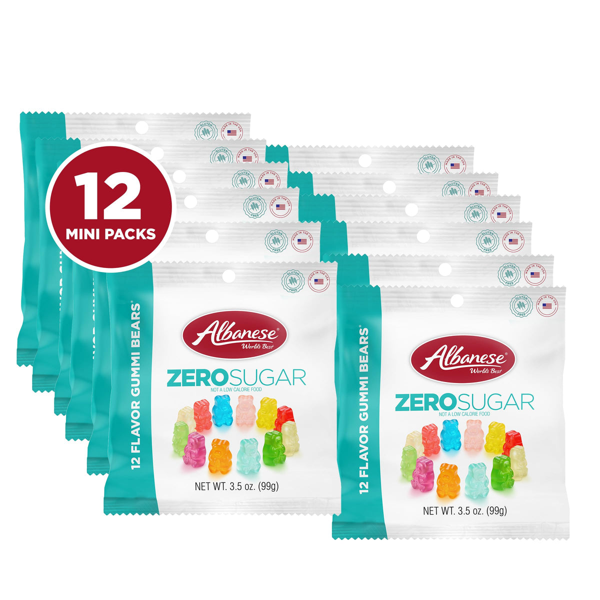 Albanese Sugar Free 12 Flavor Gummi Bears | 3.5 oz Bag, Pack of 12