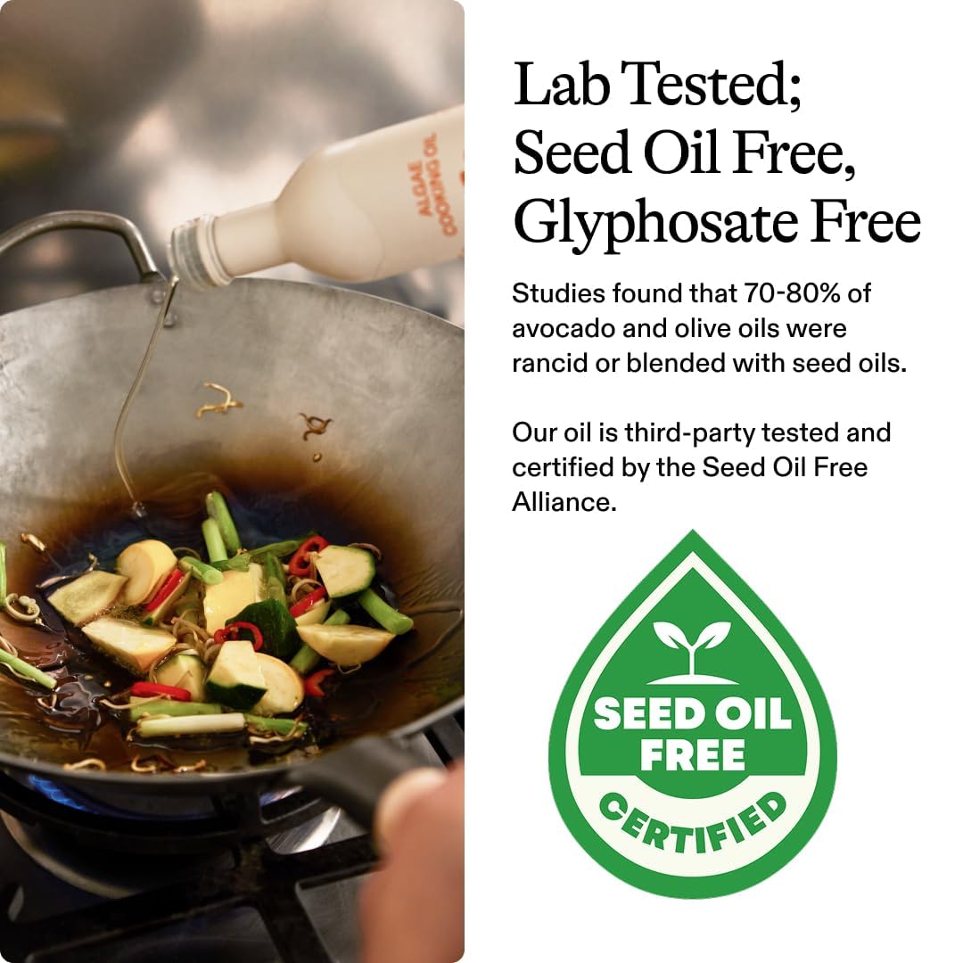Algae Cooking Club Chef-Grade 100% Algae Oil | Avocado Oil Alternative, 535°F Smoke Point, Omega-9 Rich, Seed-Oil-Free (2 x 16 oz)