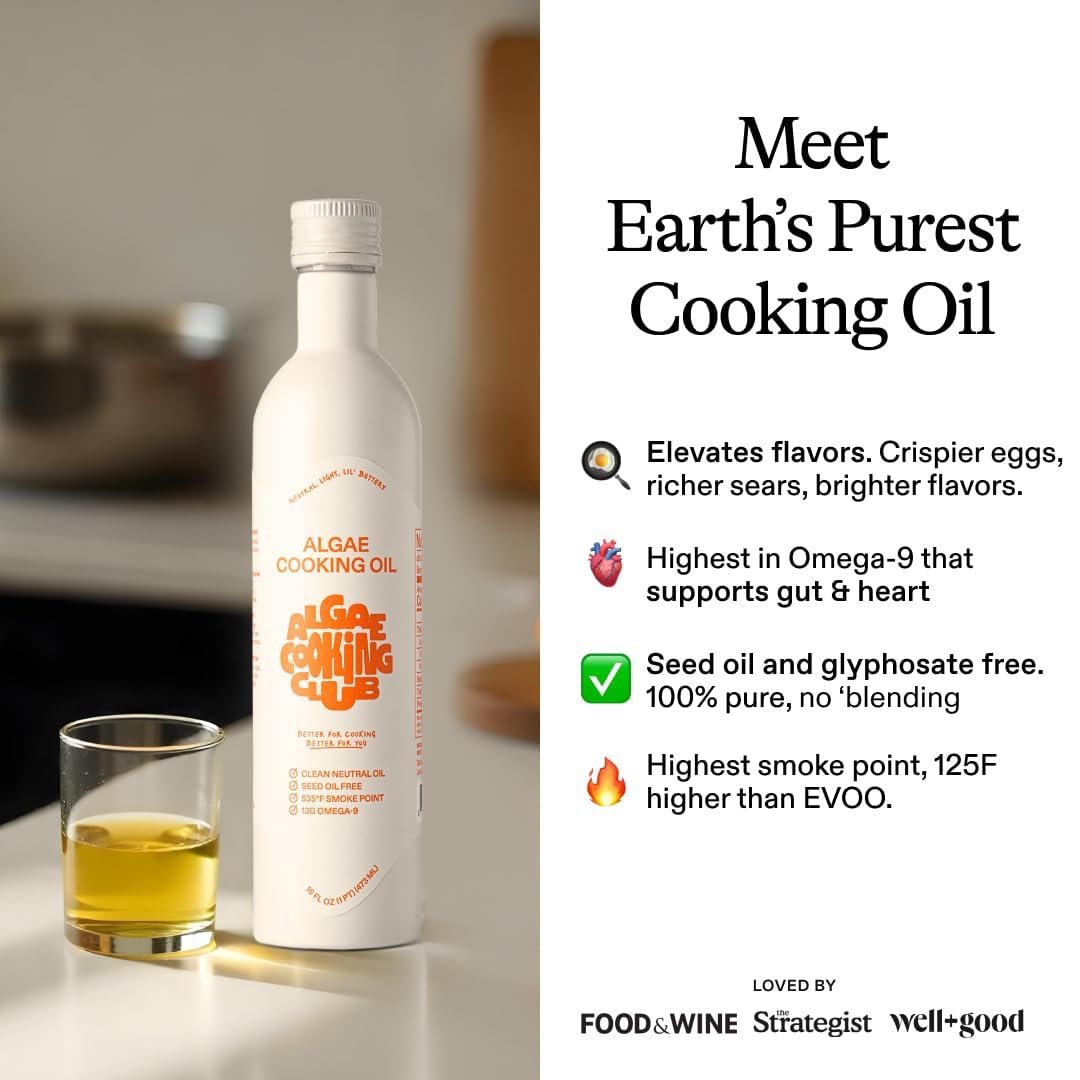 Algae Cooking Club Chef-Grade 100% Algae Oil | Avocado Oil Alternative, 535°F Smoke Point, Omega-9 Rich, Seed-Oil-Free (2 x 16 oz)