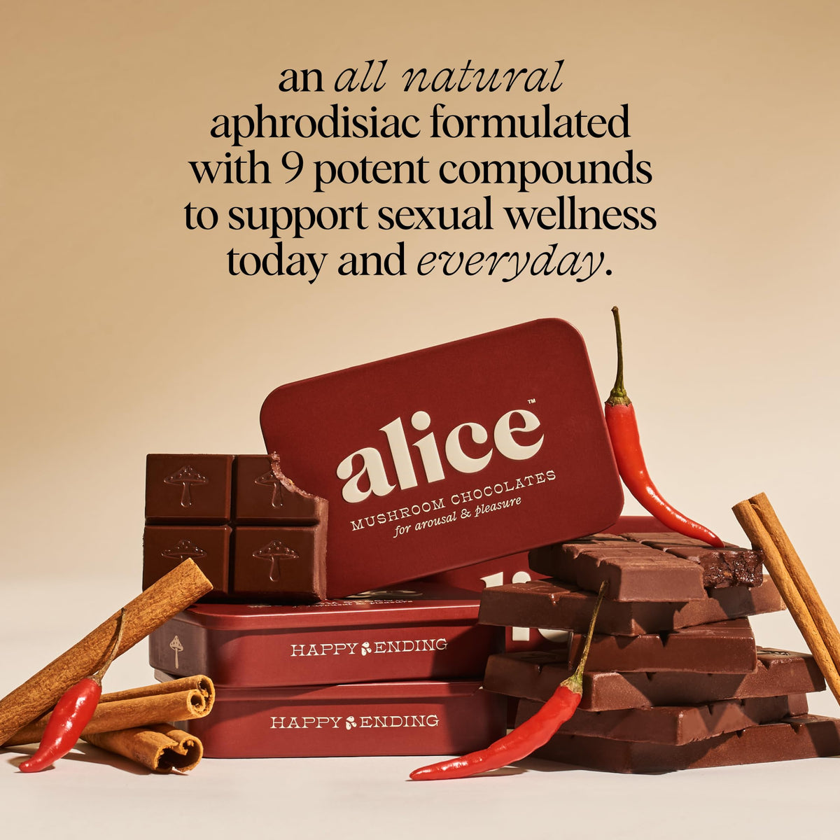 Alice Mushrooms Happy Ending — Mood & Energy Chocolate with Cordyceps