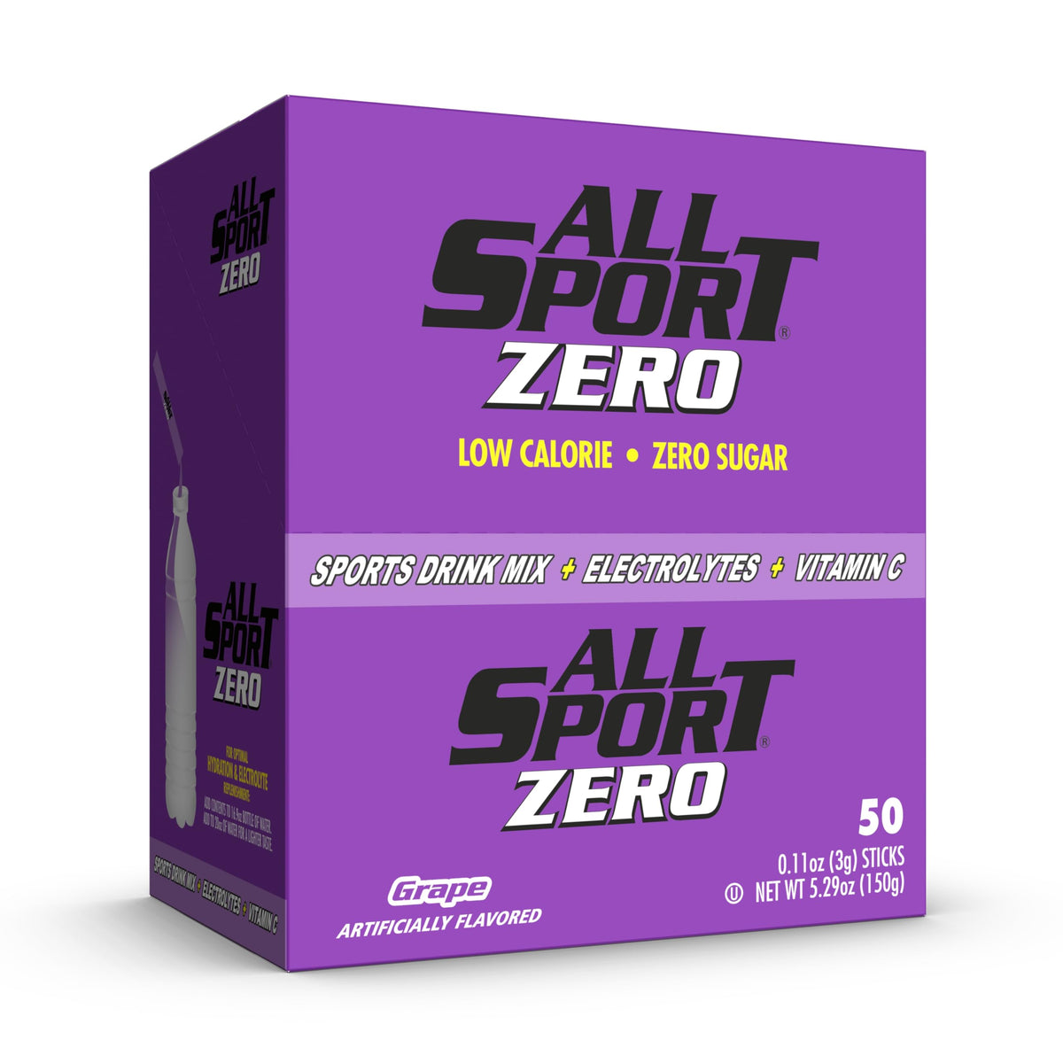 All Sport Zero Calorie Hydration Sticks – Grape Electrolyte Drink Mix, 50 Count Box