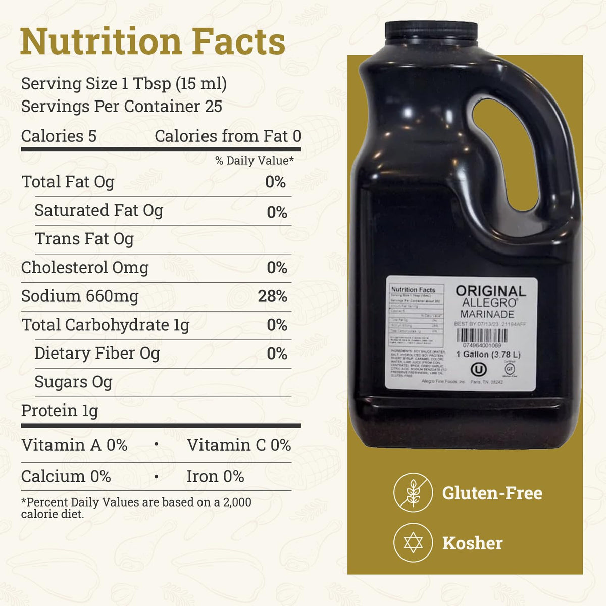 ALLEGRO Original Marinade – 128 Oz | Gluten-Free & Kosher | For Meat & Veggies