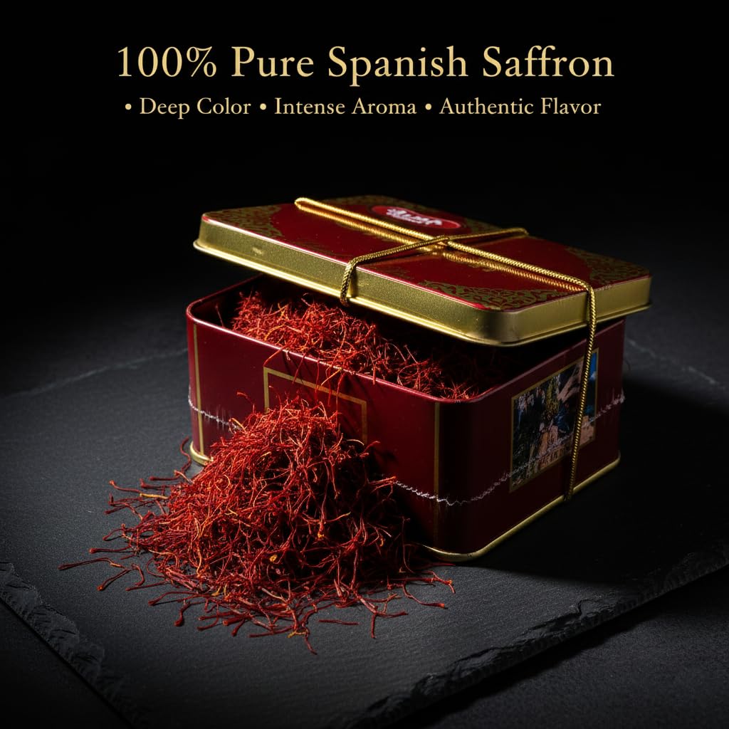 Alma Gourmet Spanish Saffron Threads 1 oz | 100% Pure Saffron Spice for Paella & More