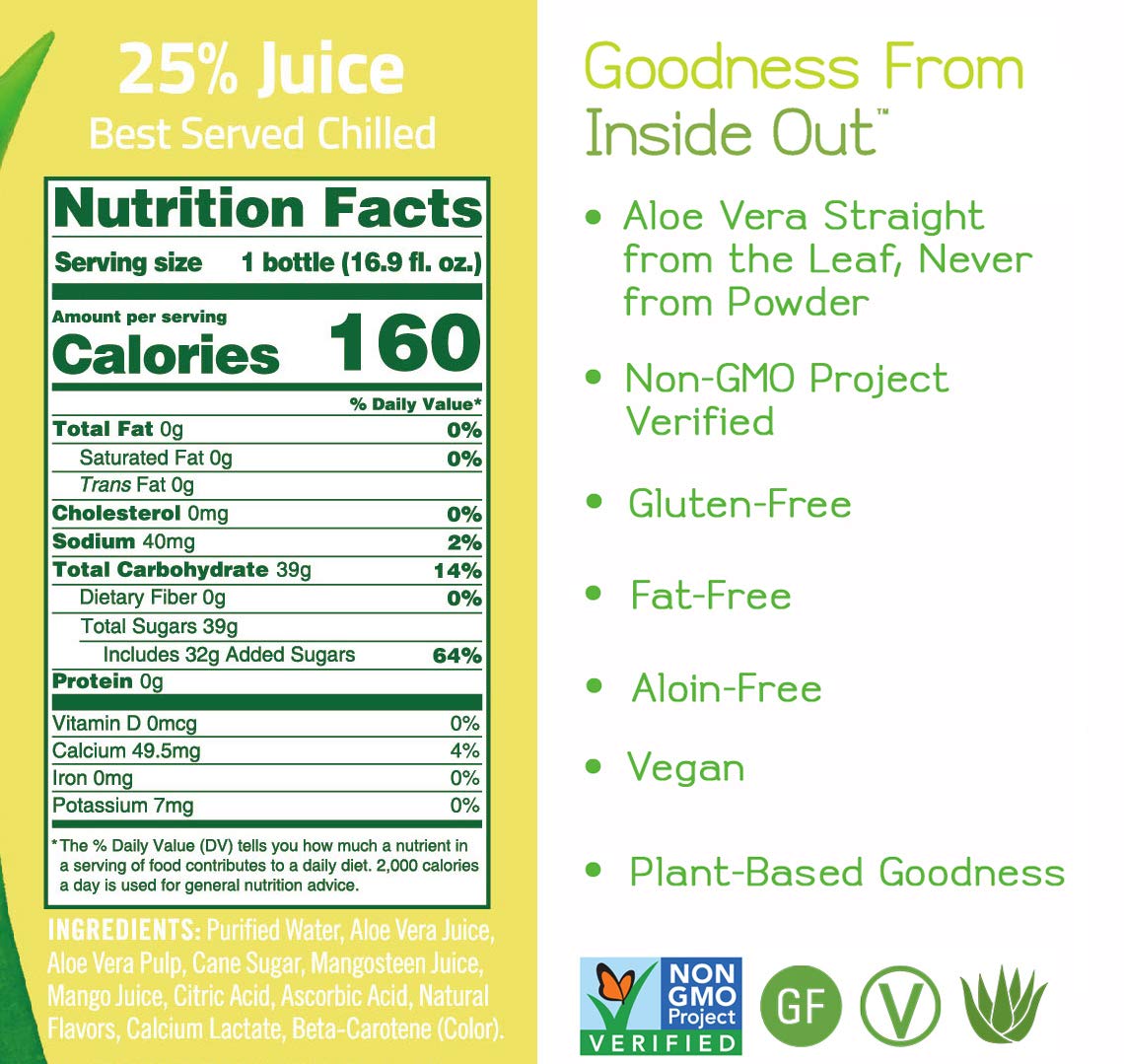 ALO Aloe Vera Juice Drink | ALLURE Mangosteen + Mango – Real Aloe Pulp, 16.9 fl oz, Pack of 12