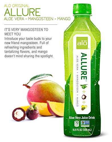 ALO Aloe Vera Juice Drink | ALLURE Mangosteen + Mango – Real Aloe Pulp, 16.9 fl oz, Pack of 12
