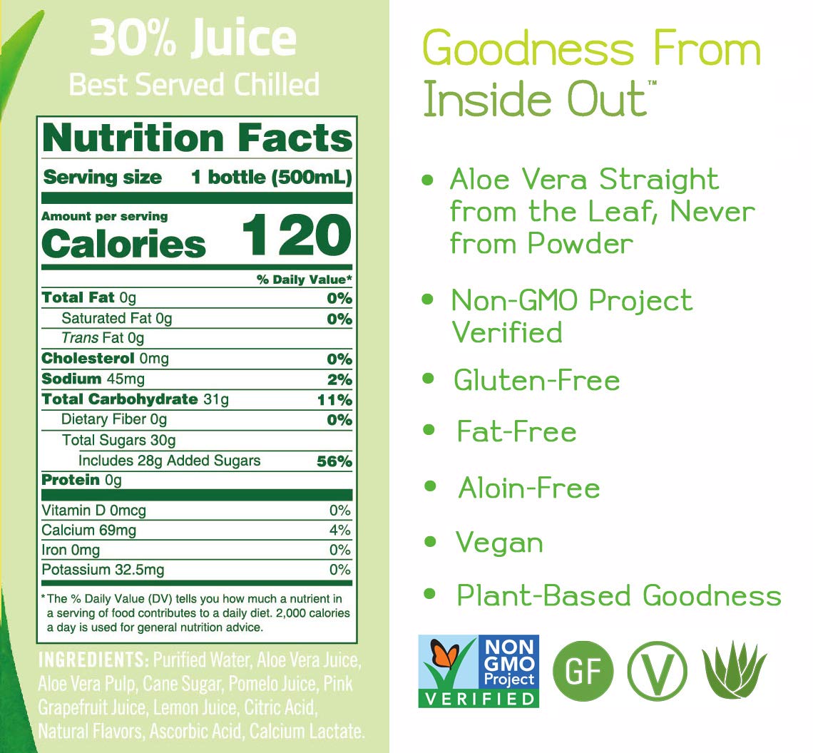 ALO Aloe Vera Juice Drink APPEAL: Pomelo + Grapefruit + Lemon | 16.9 fl oz x12