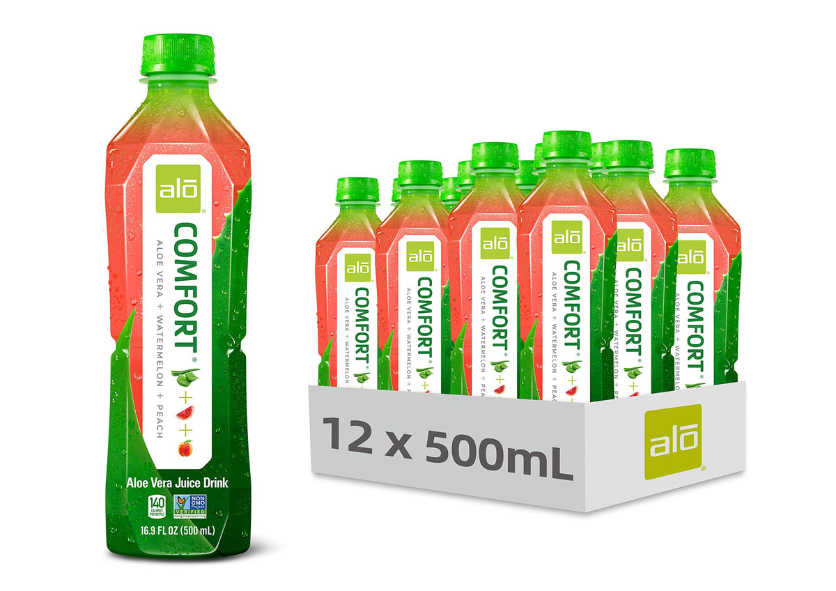ALO Comfort Watermelon & Peach Aloe Vera Juice Drink – 16.9 fl oz, 12-Pack