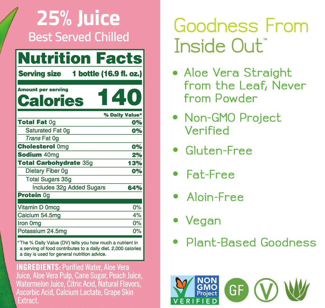 ALO Comfort Watermelon & Peach Aloe Vera Juice Drink – 16.9 fl oz, 12-Pack