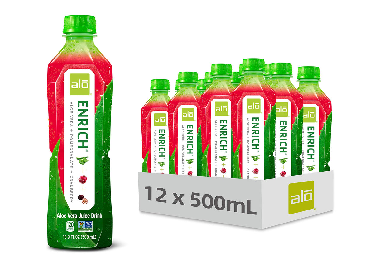 ALO Aloe Vera Juice Drink ENRICH – Pomegranate + Cranberry | 16.9 fl oz, Pack of 12