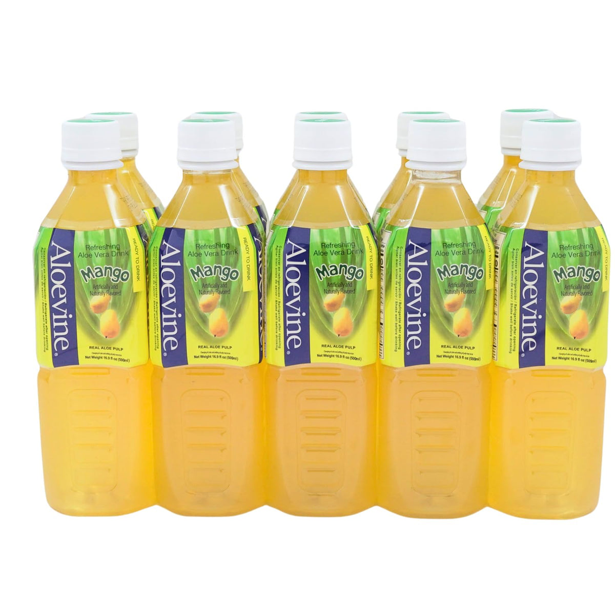 Aloevine Mango Aloe Vera Drink – 16.9 oz Bottle (10-Pack) | Plant-Based Korean Beverage