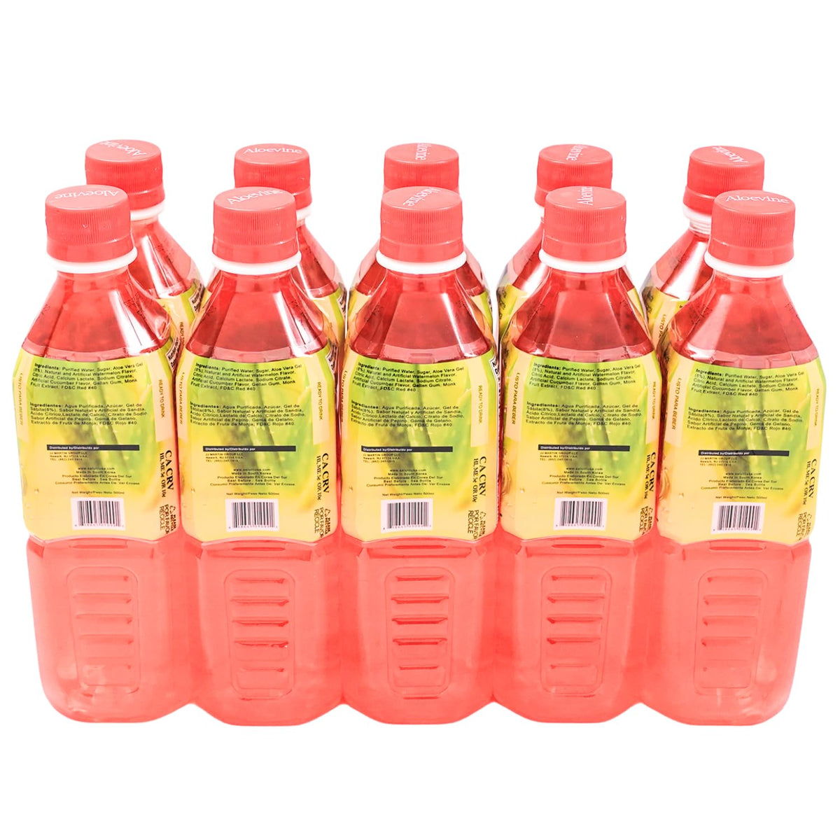 ALOEVINE Watermelon Aloe Vera Juice Drink with Real Aloe Pulp – 16.9 oz Bottles, 10 Pack