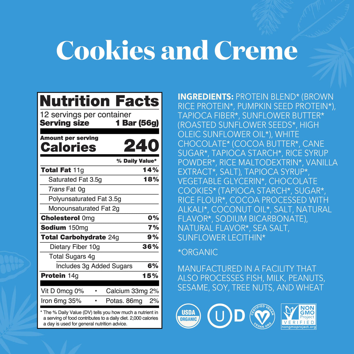 ALOHA Cookies and Creme Plant-Based Protein Bars – 12 Bar Pack