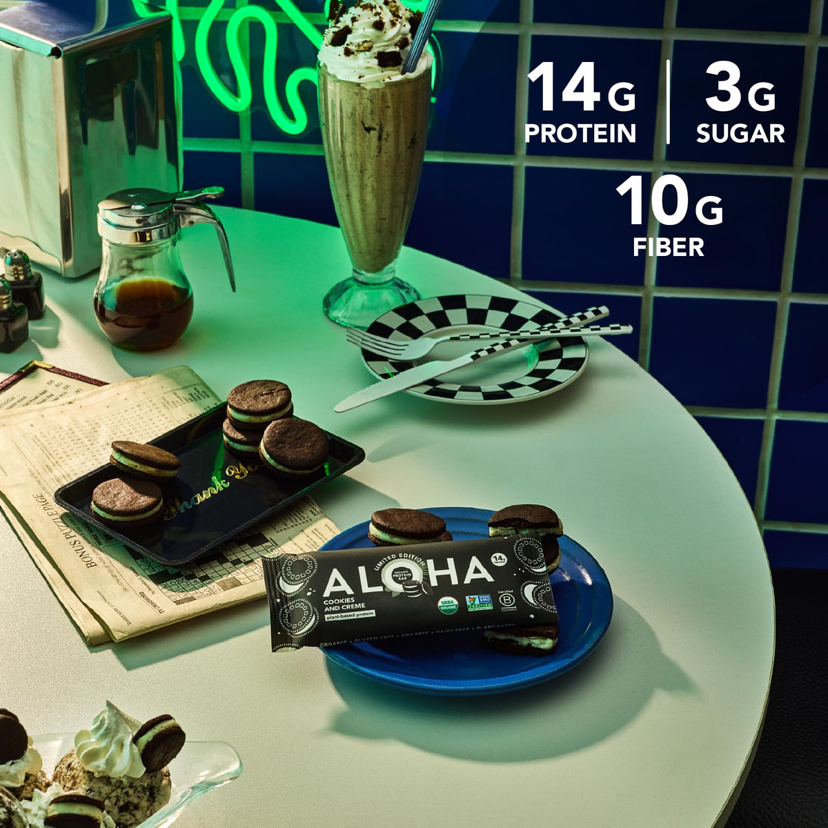 ALOHA Cookies and Creme Plant-Based Protein Bars – 12 Bar Pack
