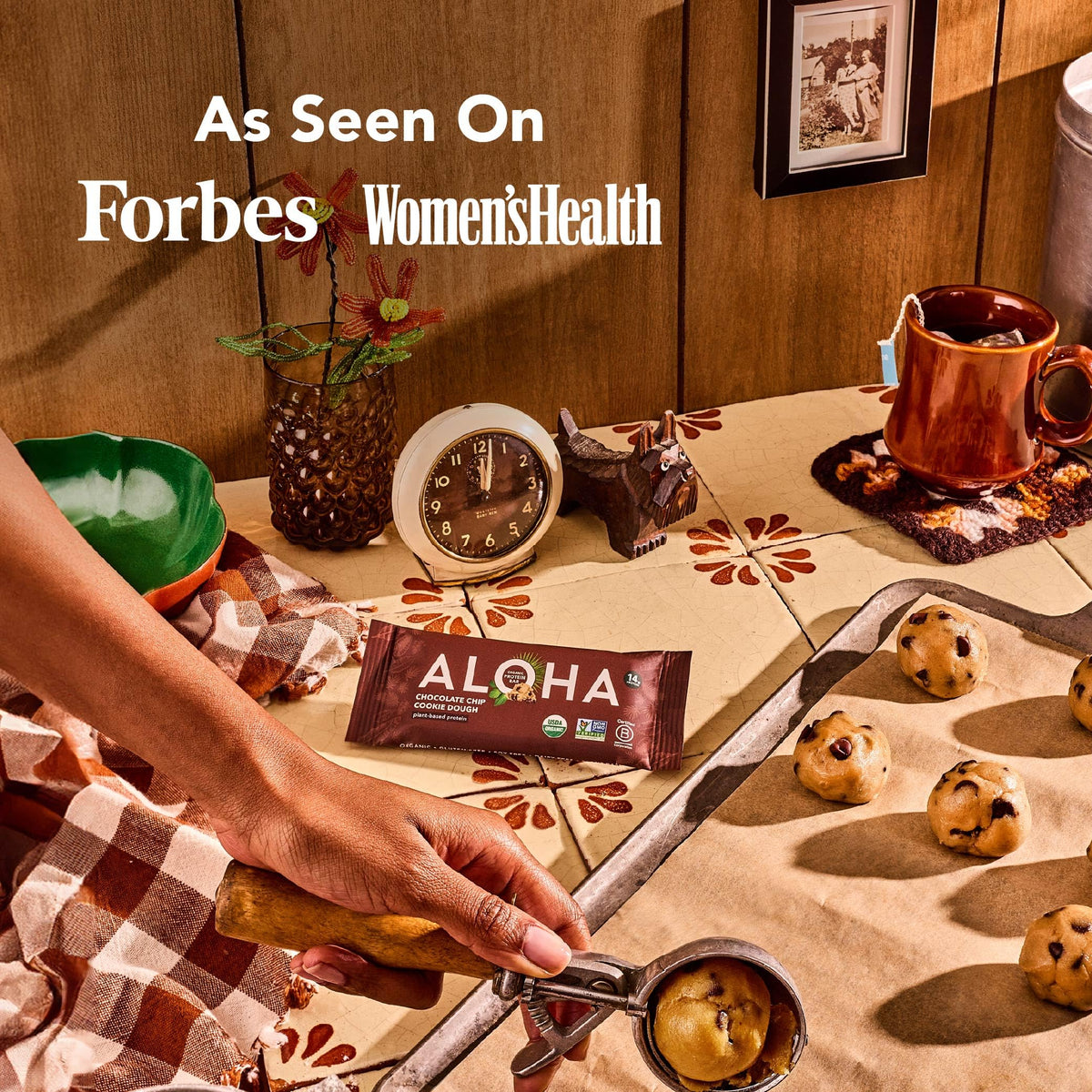 ALOHA Organic Plant-Based Protein Bars – Chocolate Chip Cookie Dough, 12-Pack (1.98 oz each)