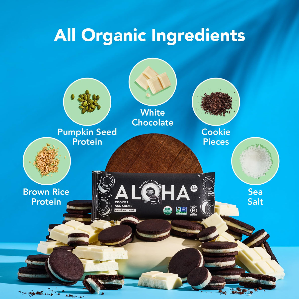 ALOHA Cookies and Creme Plant-Based Protein Bars – 12 Bar Pack