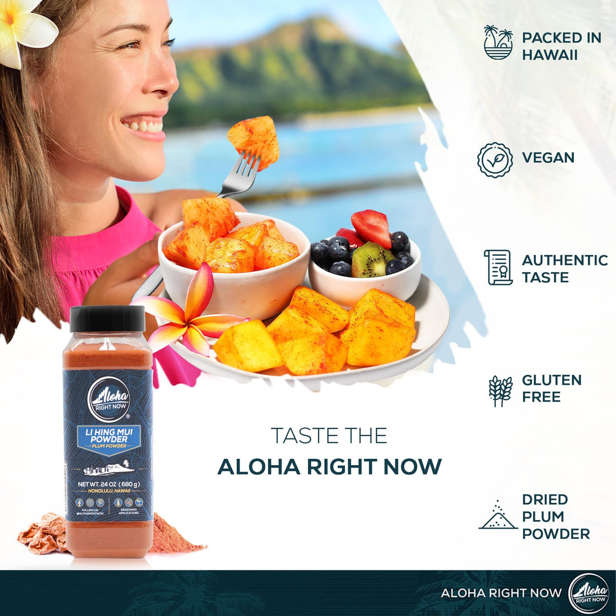 Aloha Right Now Li Hing Mui Powder 24 oz Shaker – Flavoring for Fruits, Candy & Cocktails
