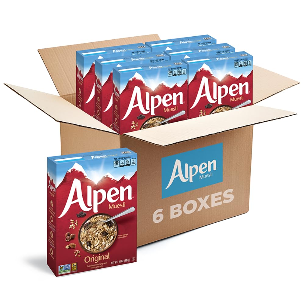 Alpen Muesli Original Cereal – High-Fiber Swiss-Style Breakfast, Non-GMO, 14 oz Box (Pack of 12)