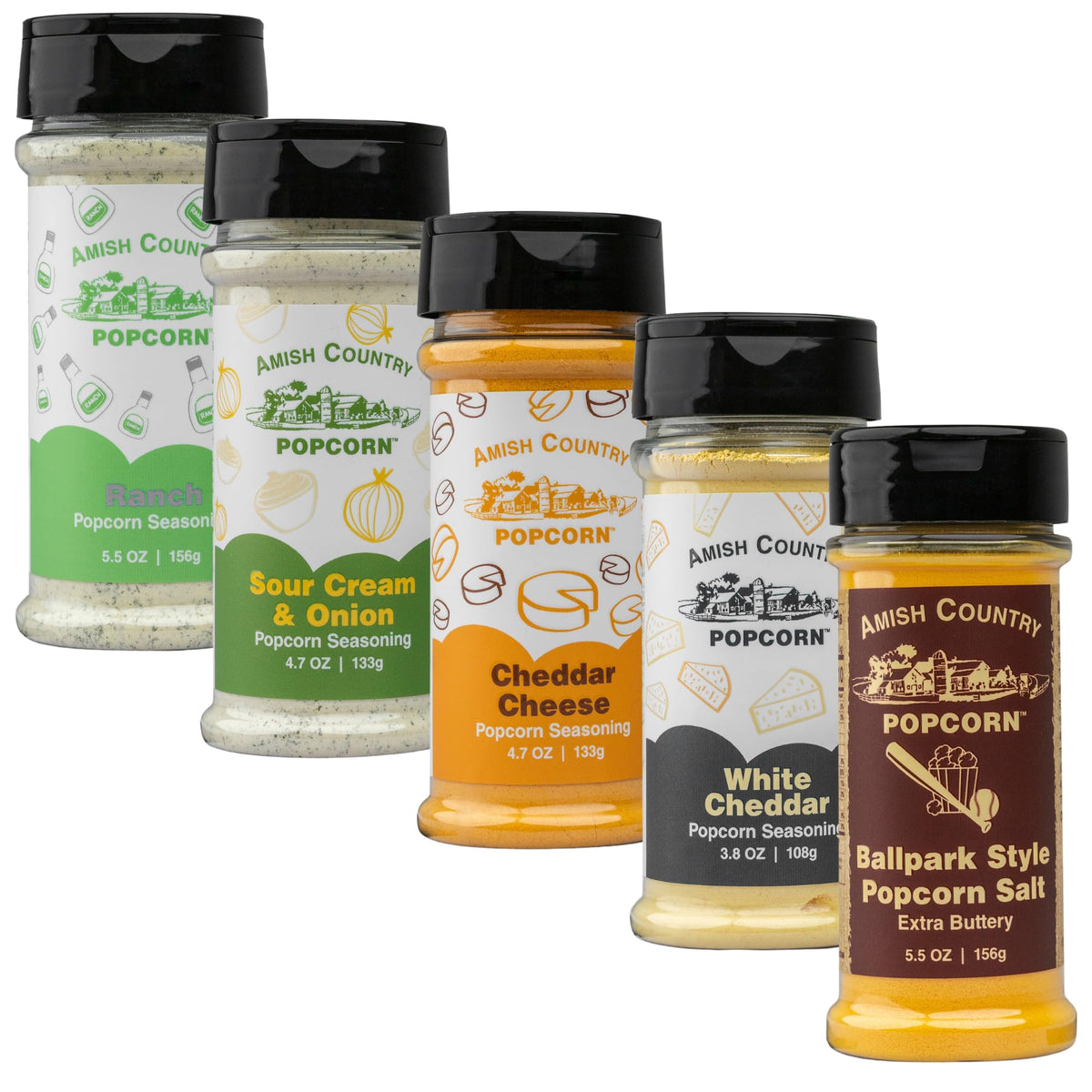 Amish Country Popcorn Seasoning Variety Pack – 5 Flavors (Non-GMO, Gluten Free)