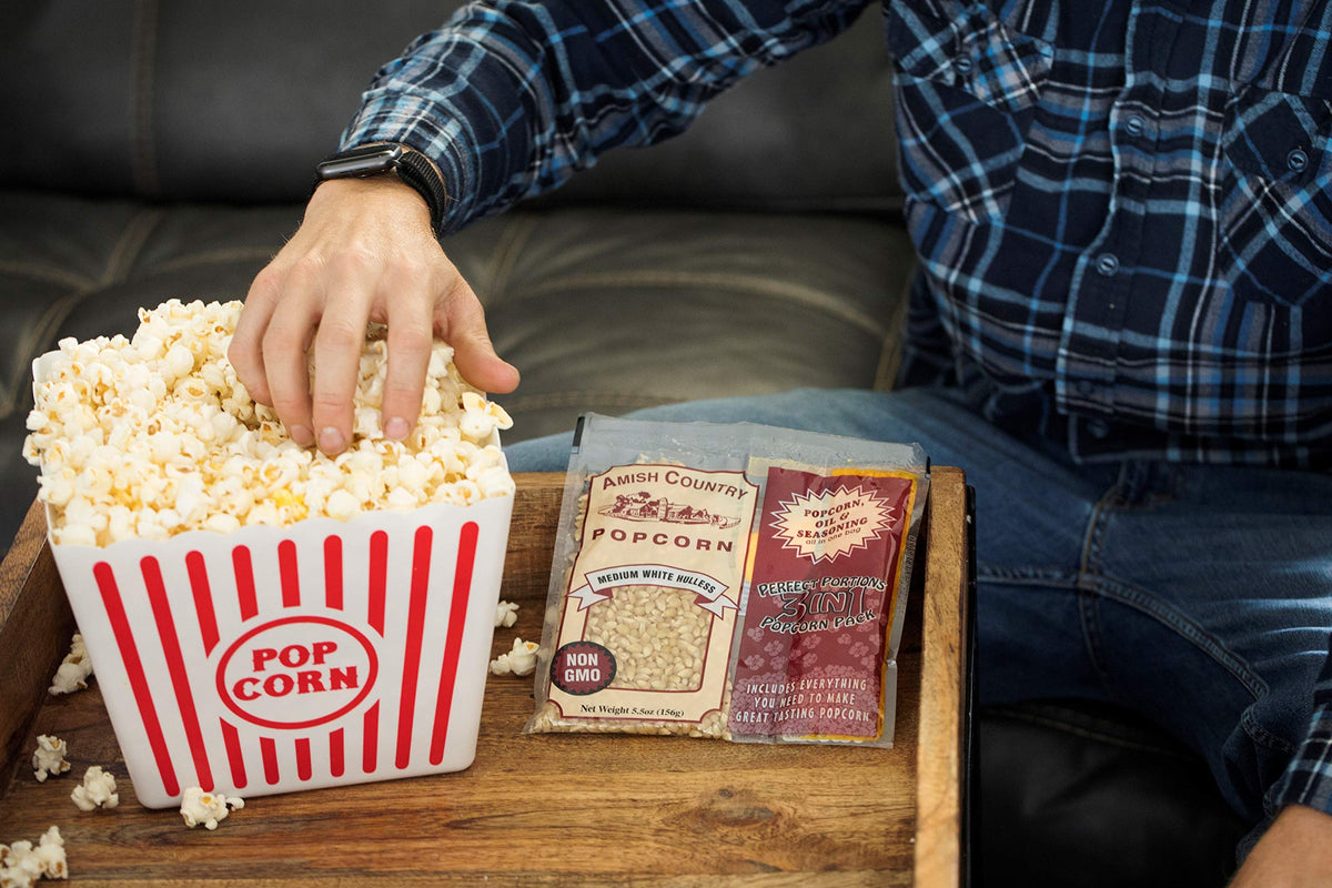 Amish Country Popcorn | All-In-One Medium White Kernel Popcorn Packs (5.5 oz, 24 ct) with Hulless Kernels, Oil & Salt