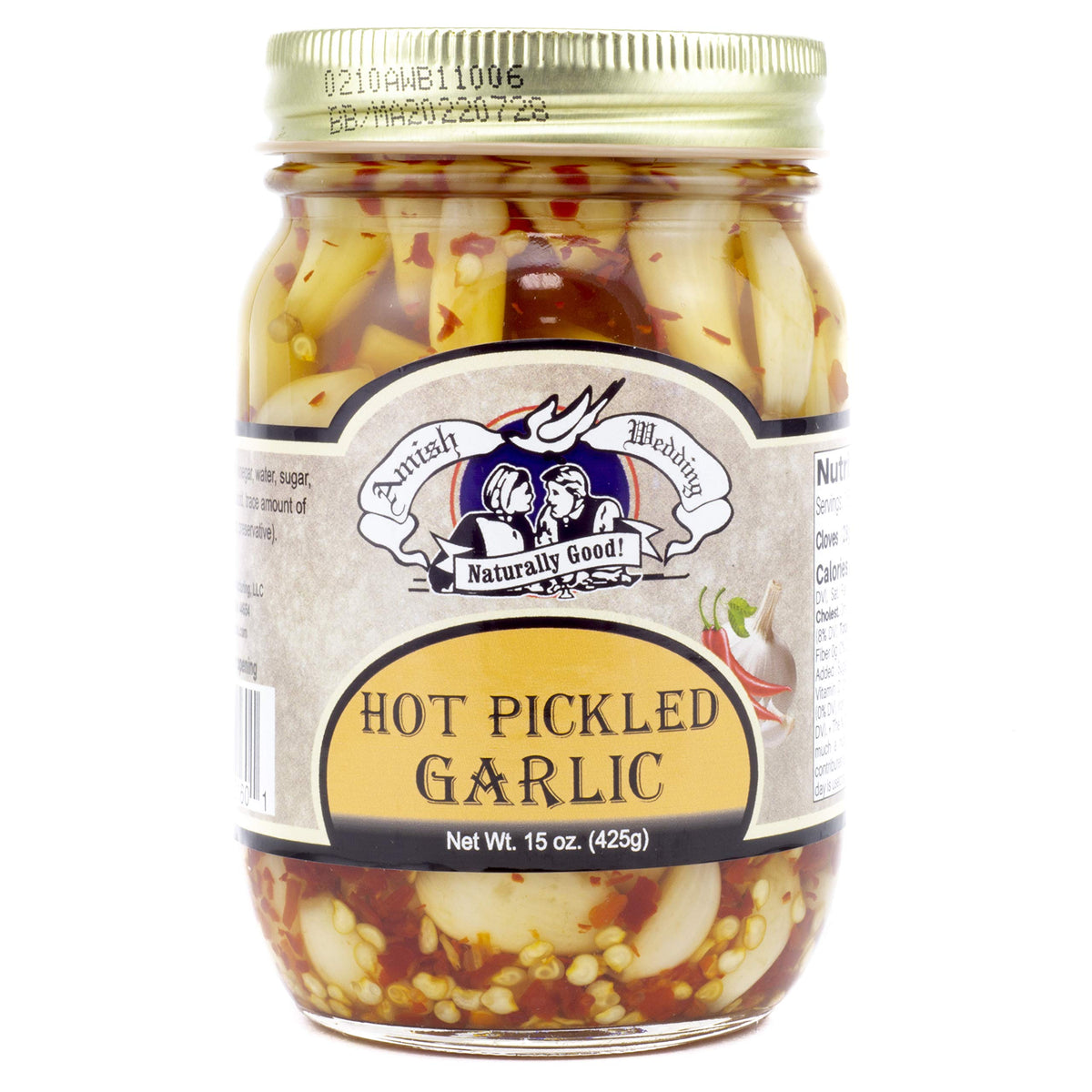 Amish Wedding All-Natural Hot Pickled Garlic – 2 Jars, 15 oz