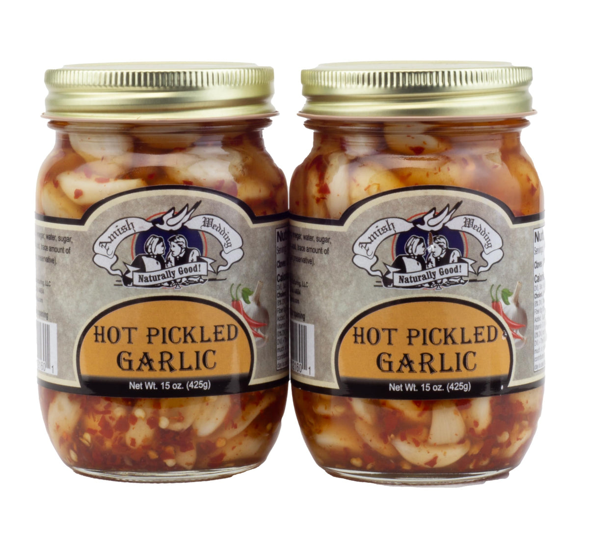 Amish Wedding All-Natural Hot Pickled Garlic – 2 Jars, 15 oz