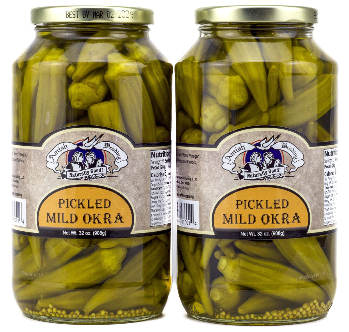 Amish Wedding Mild Pickled Okra - 2 Pack, 32-oz Each
