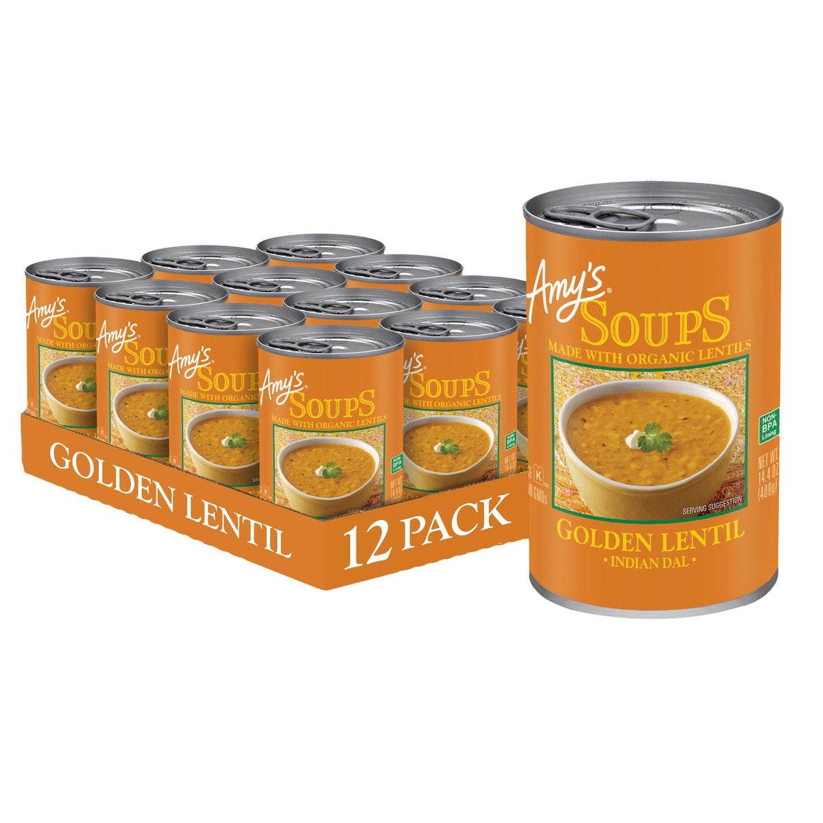 Amy's Golden Lentil Soup – Vegan, Gluten Free, 14.4 oz Pack of 12