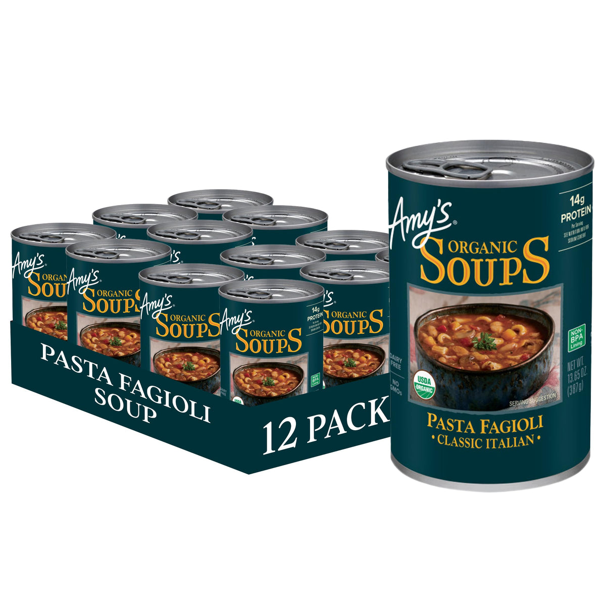 Amy's Organic Classic Italian Pasta Fagioli Soup - Dairy Free, Non-GMO, 13.65 oz (Pack of 12)