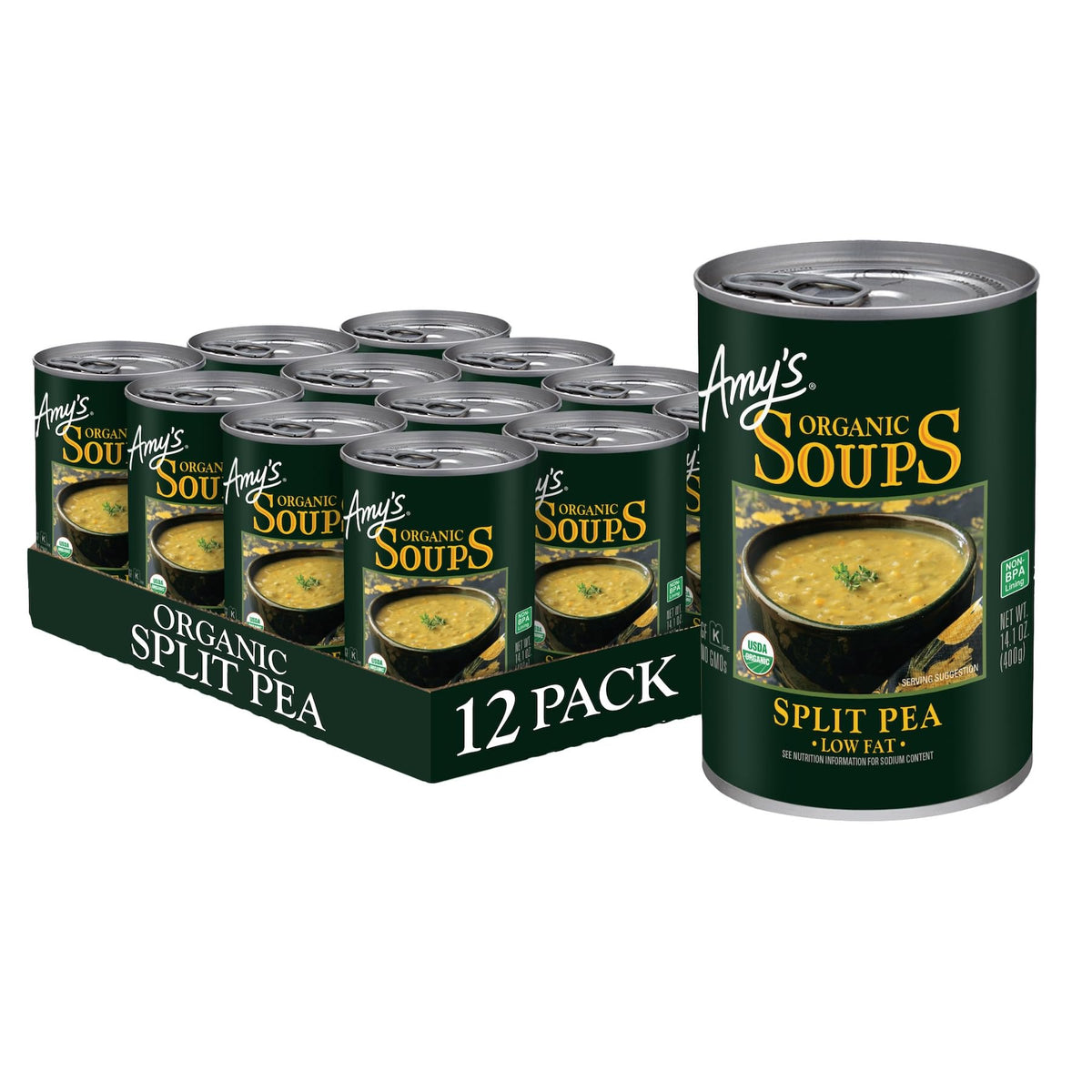 Amy's Vegan Split Pea Soup – Organic, Gluten Free, 12-Pack 14.1 oz Cans