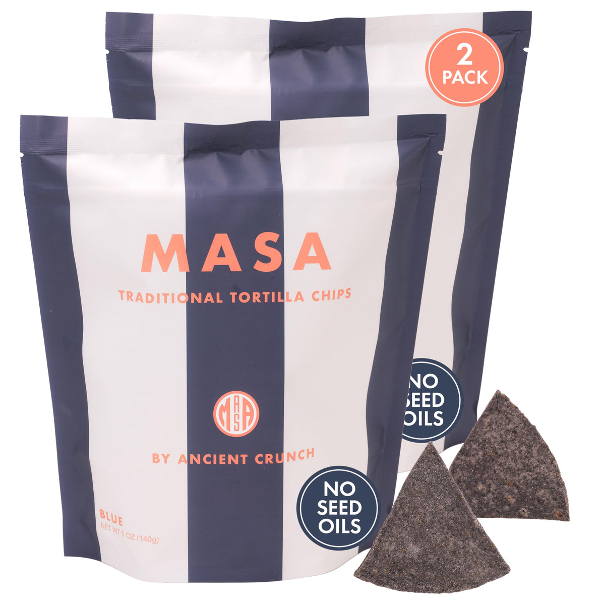 Ancient Crunch MASA Blue Corn Chips – Beef Tallow Fried, Seed Oil Free, Gluten Free 2-Pack