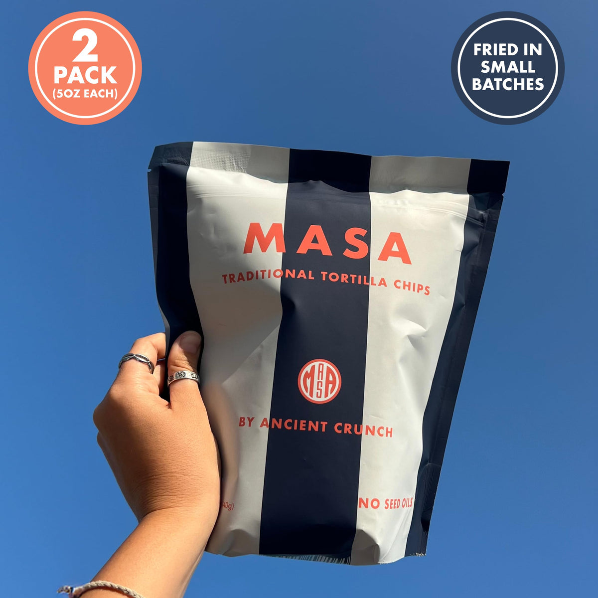 Ancient Crunch MASA Blue Corn Chips – Beef Tallow Fried, Seed Oil Free, Gluten Free 2-Pack